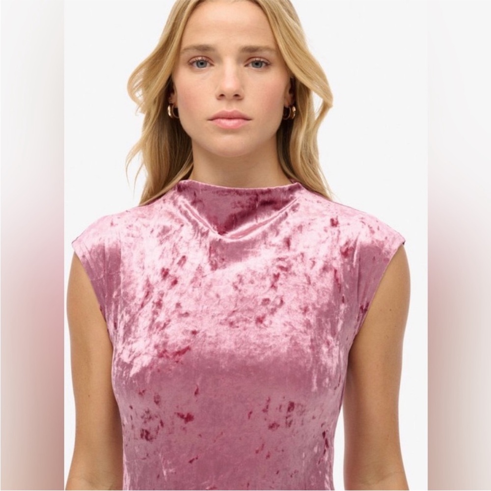 A New Day | Pink Velvet High Neck Top